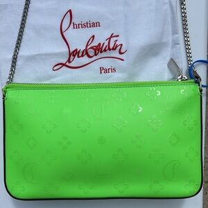 CHRISTIAN LOUBOUTIN Loubila Leather Clutch fluorescent flou Green bag